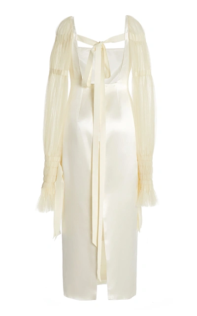Shop Danielle Frankel Women's Ruby Tulle-sleeve Wool-silk Midi Dress In White