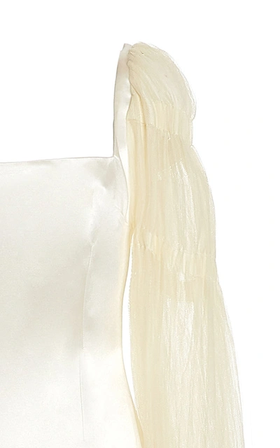 Shop Danielle Frankel Women's Ruby Tulle-sleeve Wool-silk Midi Dress In White