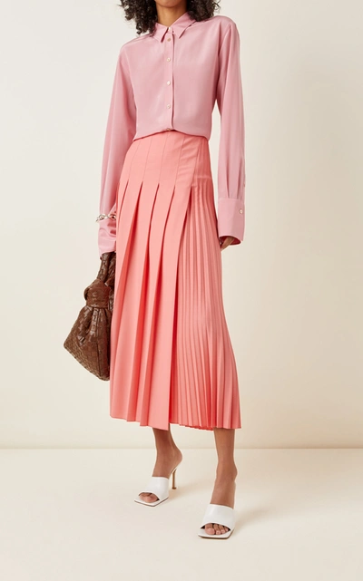 Shop Joseph Sallis Pleated Wool-blend Midi Skirt In Pink