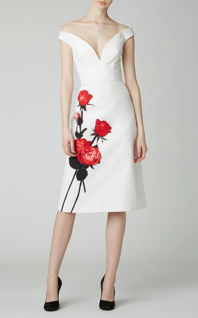 Shop Prada Floral-print Cotton Midi Dress In White