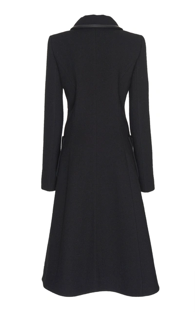 Shop Loewe Leather-trimmed Longline Wool Coat In Black