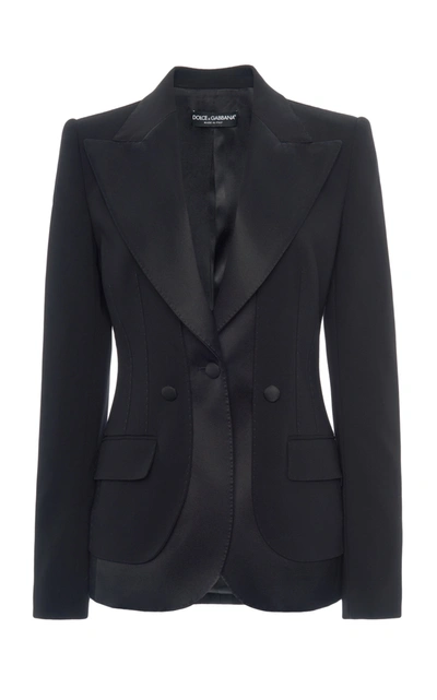 Shop Dolce & Gabbana Women's Satin-trimmed Wool-blend Blazer In Black