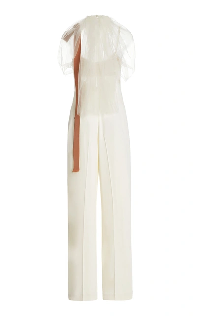 Shop Danielle Frankel Women's Delilah Tulle And Lace-trimmed Cady Jumpsuit In White