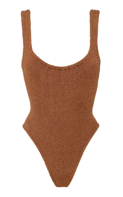 Shop Hunza G Women's Smocked One-piece Swimsuit In Orange,brown