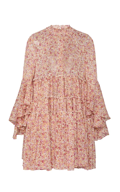 Shop Bytimo Floral-print Chiffon Baby Doll Dress In Pink