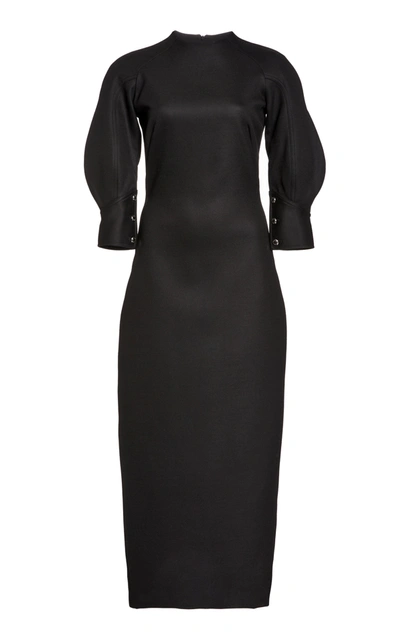 Shop Brandon Maxwell Satin Midi Dress In Black