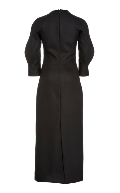 Shop Brandon Maxwell Satin Midi Dress In Black