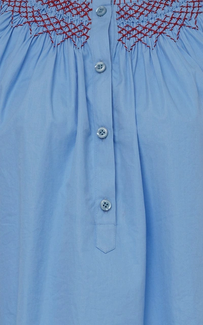 Shop Prada Smocked Cotton Tunic In Blue
