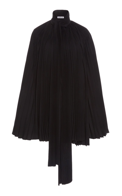 Shop Balenciaga Women's Plissã© Crepe Tie-neck Cape Top In Black