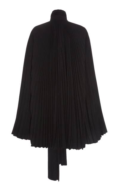 Shop Balenciaga Women's Plissã© Crepe Tie-neck Cape Top In Black