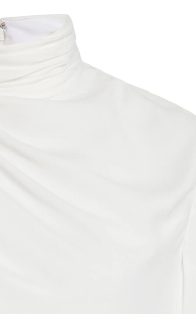 Shop Khaite Francine Drape-detailed Crepe De Chine Turtleneck Top In White