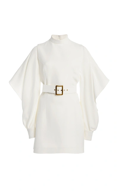 Shop Andrew Gn Women's Belted Draped-sleeve Crepe Mini Dress In White
