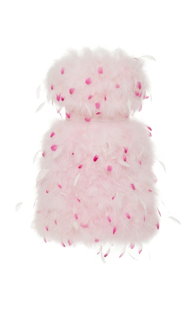 Shop Pamella Roland Strapless Feather-embellished Tulle Dress In Pink