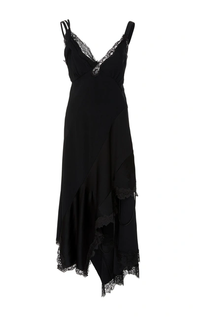 Shop Monse Asymmetric Lace Crepe Slip Dress In Black