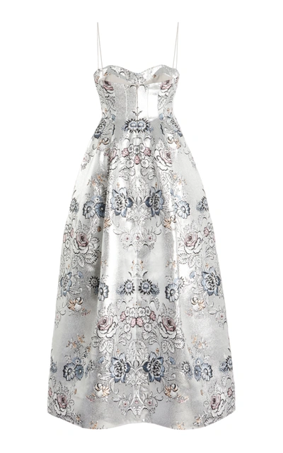 Shop Erdem Adalyn Metallic Satin Brocade Midi Dress In Floral