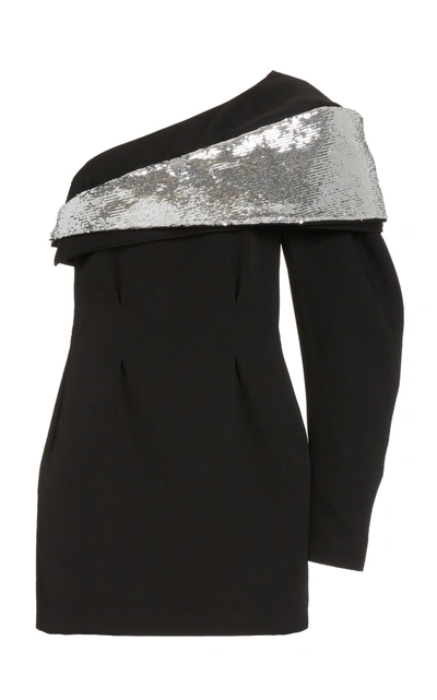 Shop Isabel Marant Lidia One-shoulder Wool-crepe Dress In Black