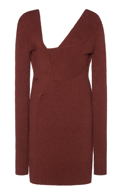 Shop Bottega Veneta Ribbed-knit Mini Dress In Brown