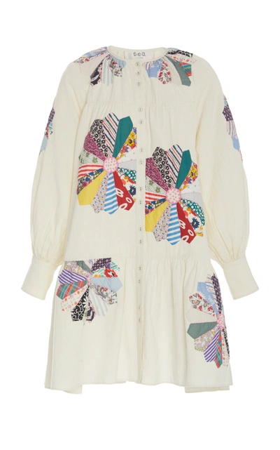 Shop Sea Paloma Patchwork Floral-embroidered Cotton Dress In Multi
