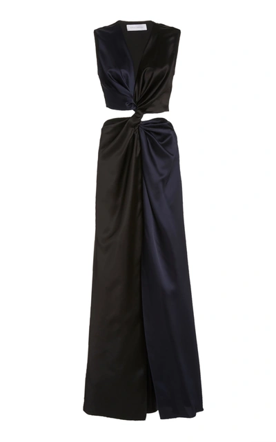 Shop Marina Moscone Women's Twist Cut-out Satin Midi Dress In Black