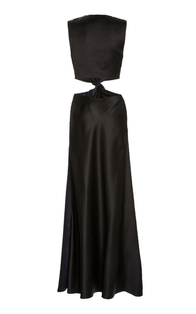 Shop Marina Moscone Women's Twist Cut-out Satin Midi Dress In Black