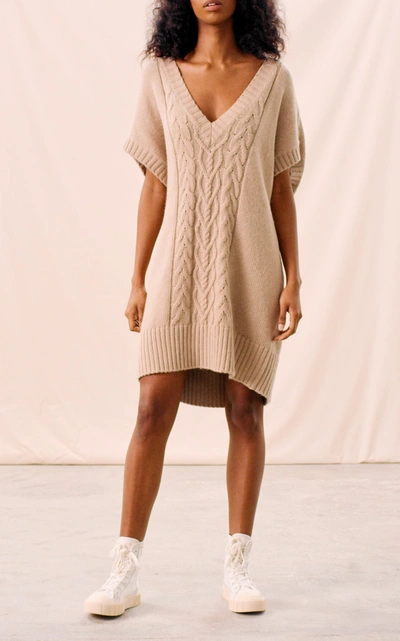 Shop Bytimo Cable-knit Cotton Mini Dress In Brown