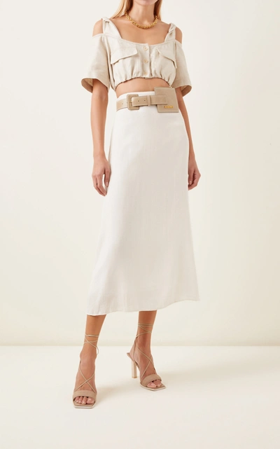 Shop Jacquemus Alzou Cold-shoulder Cropped Woven Top In Neutral