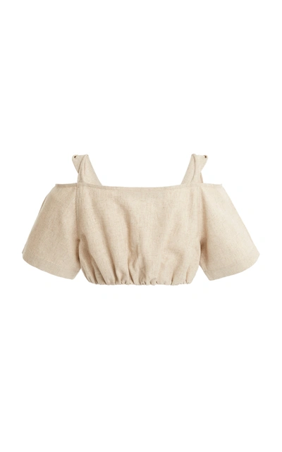 Shop Jacquemus Alzou Cold-shoulder Cropped Woven Top In Neutral