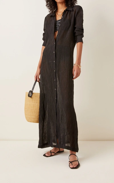 Shop Mara Hoffman Women's Cinzia Organic Linen-cotton Maxi Shirt Dress In Black