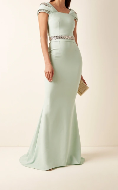 Shop Safiyaa Abigail Crystal-embellished Stretch-crepe Gown In Green