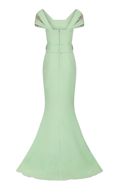 Shop Safiyaa Abigail Crystal-embellished Stretch-crepe Gown In Green