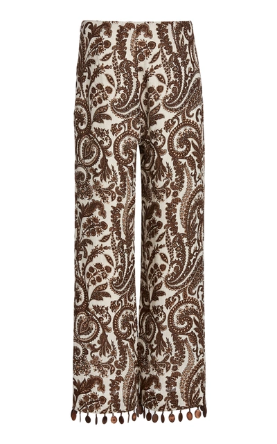 Shop Rosie Assoulin Printed Fringed Linen Straight-leg Pants