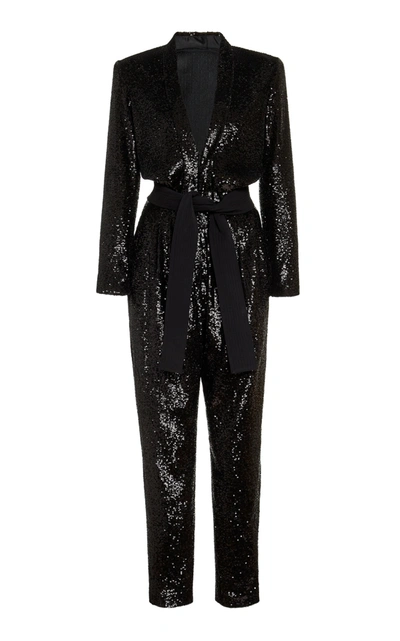 Shop A.l.c Women's Kieran Belted Sequined Crepe Jumpsuit In Black