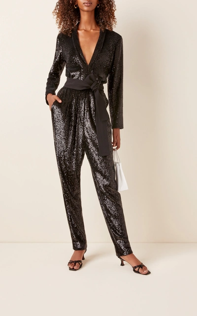 Shop A.l.c Women's Kieran Belted Sequined Crepe Jumpsuit In Black