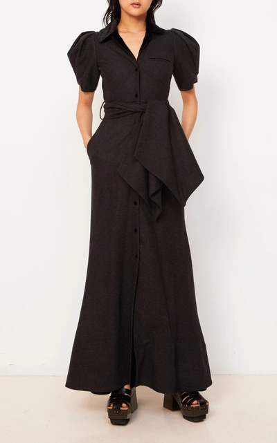 Shop Rosie Assoulin Women's Puffed-sleeve Wool-cotton Maxi Dress In Grey