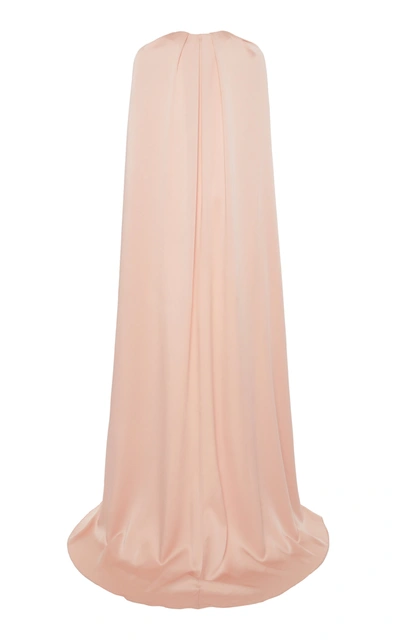 Shop Monique Lhuillier Feather-embellished Crepe Cape In Pink