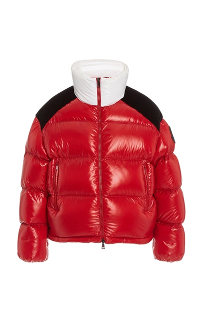 Shop Moncler Women's Chouelle Logo-print Down Puffer Varsity Jacket In Red