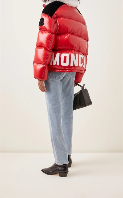 Shop Moncler Women's Chouelle Logo-print Down Puffer Varsity Jacket In Red