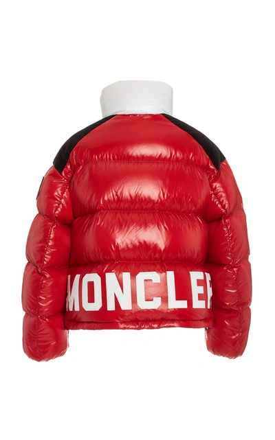 Shop Moncler Women's Chouelle Logo-print Down Puffer Varsity Jacket In Red
