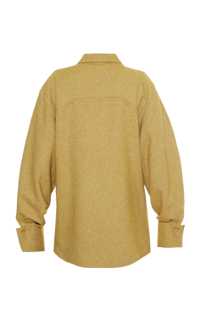 Shop Anouki Oversized Open Collar Tweed Shirt In Yellow