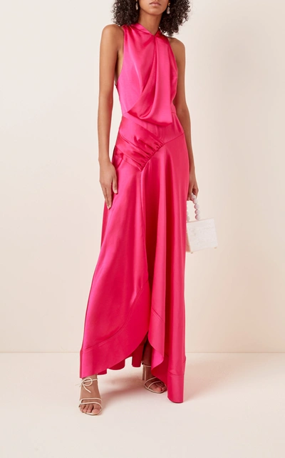 Shop Acler Palmera Asymmetric Satin Cocktail Gown In Pink