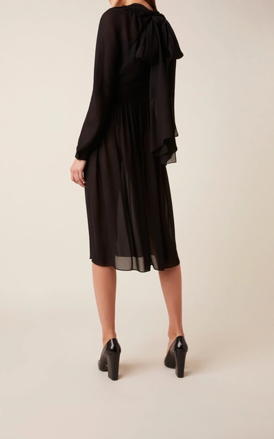 Shop Prada Ruched Knee-length Cotton Dress In Black