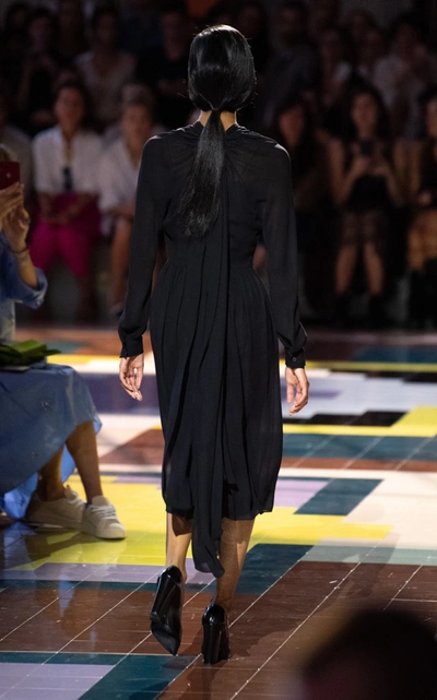 Shop Prada Ruched Knee-length Cotton Dress In Black