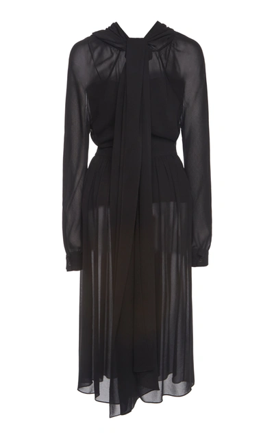 Shop Prada Ruched Knee-length Cotton Dress In Black