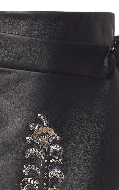 Shop Prada Women's Sequined Tie-waist Leather Wrap Skirt In Black