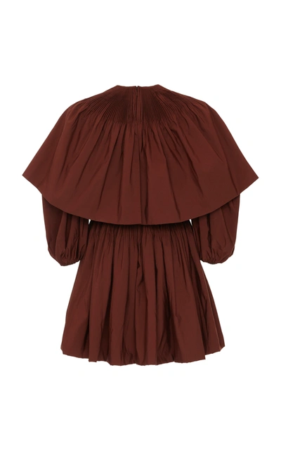 Shop Valentino Gathered Sleeve Cotton-blend Mini Dress In Brown