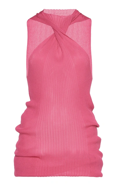 Shop Bottega Veneta Women's Twisted Ribbed Cotton-blend Tank Top In Pink