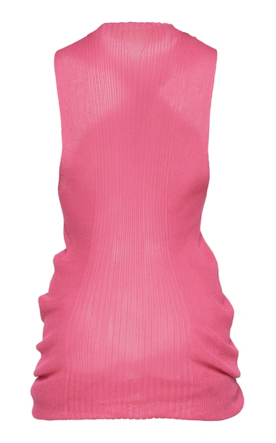 Bottega Veneta Twisted Ribbed Cotton-blend Tank Top In Pink