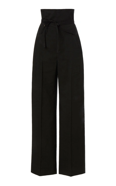 Shop Jacquemus Women's Novio Belted High-rise Hemp-blend Wide-leg Pants In Brown,black