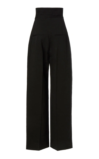 Shop Jacquemus Women's Novio Belted High-rise Hemp-blend Wide-leg Pants In Brown,black