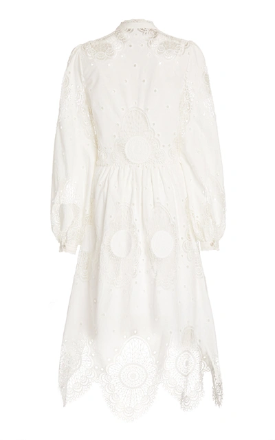 Shop Temperley London Judy Lace-inset Broderie Anglaise Midi Dress In White